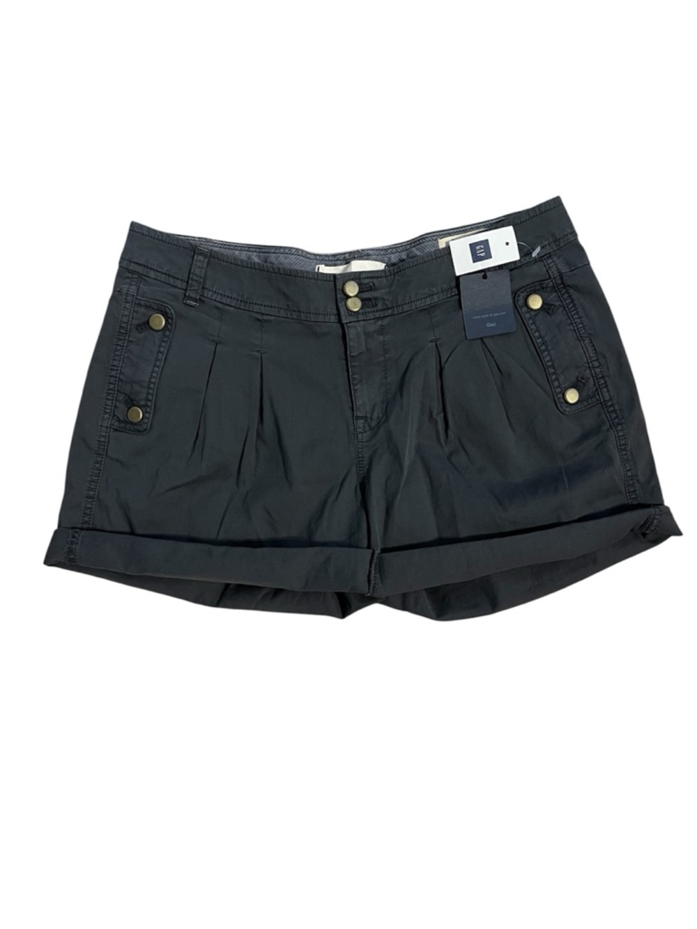 Gap Women’s Black Utility Shorts - Double Button Pleated Cuffed Chino - Size 6